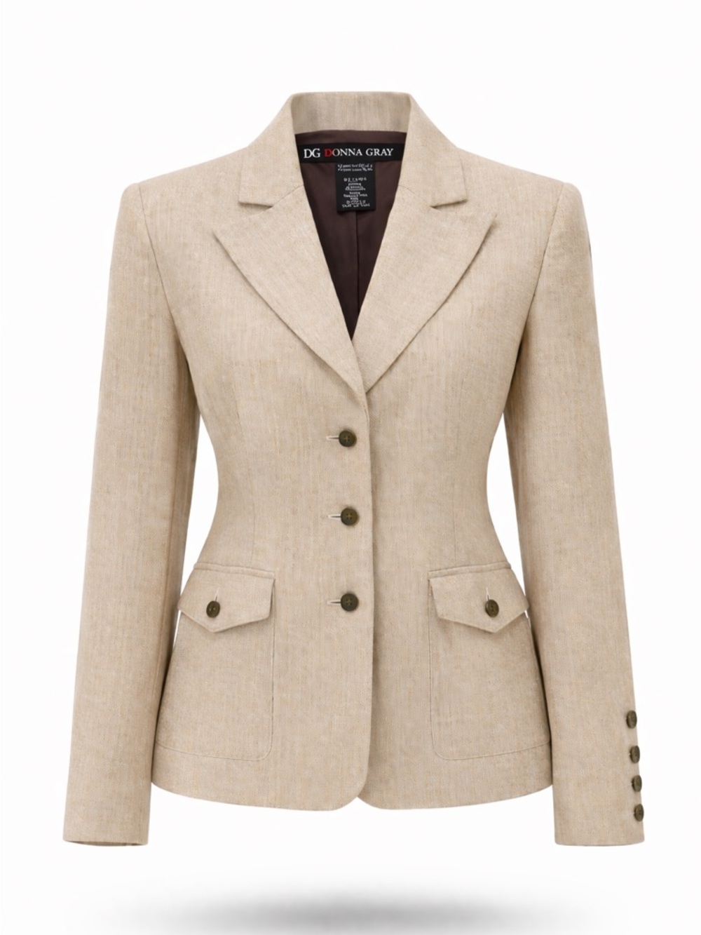 Donna Gray Linen Blend Blazer Size 10 Tan Beige Jacket Classic Chic